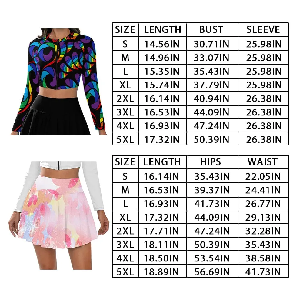 Custom Seamless Face Bikini Top&Bottom Women's Swim Skirt With Bottom Long Sleeve Zip Top