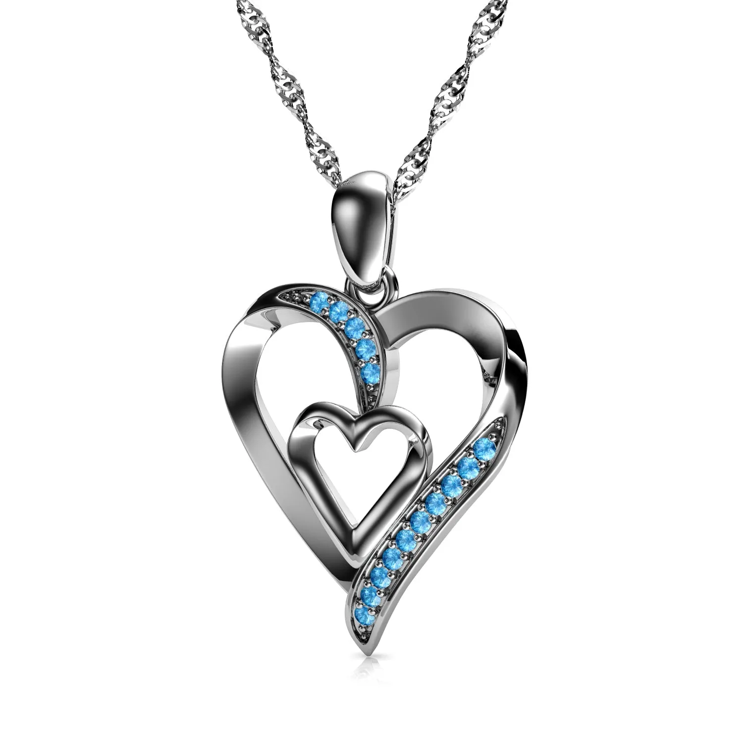 DEPHINI Heart Necklace - 925 Sterling Silver Blue CZ Crystal