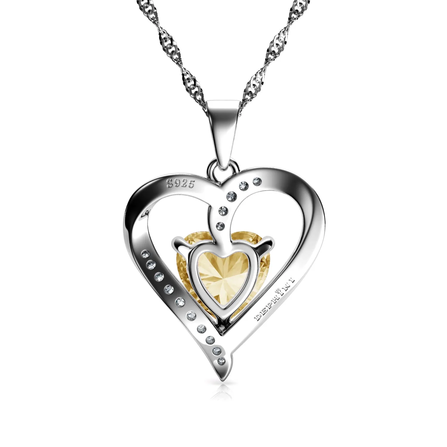 DEPHINI Yellow Heart Necklace 925 Sterling Silver Heart Pendant