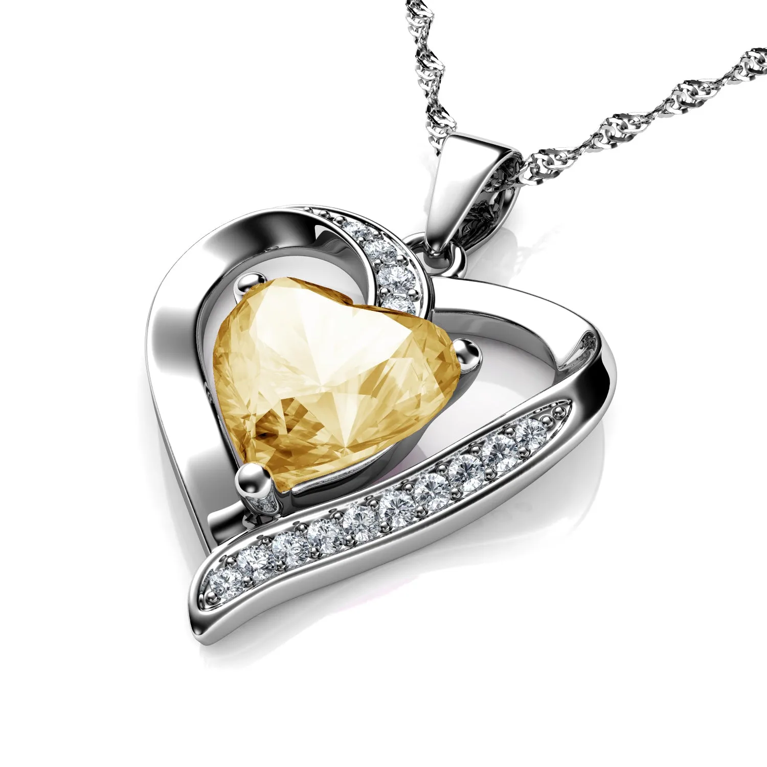 DEPHINI Yellow Heart Necklace 925 Sterling Silver Heart Pendant