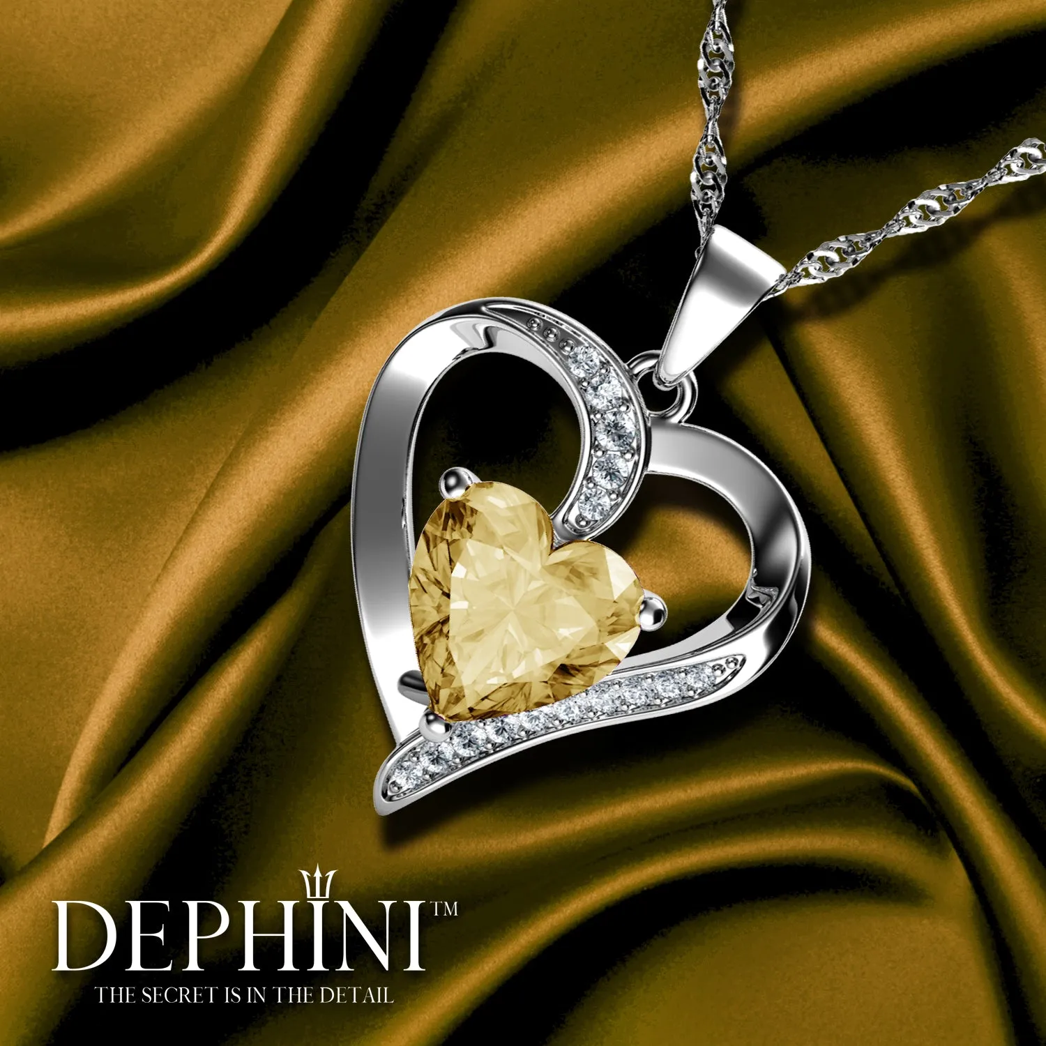 DEPHINI Yellow Heart Necklace 925 Sterling Silver Heart Pendant