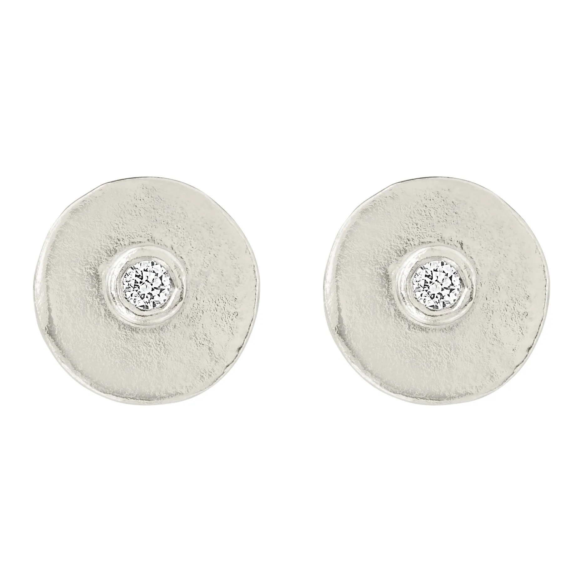 Disk Stud Earrings With Diamond