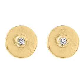 Disk Stud Earrings With Diamond