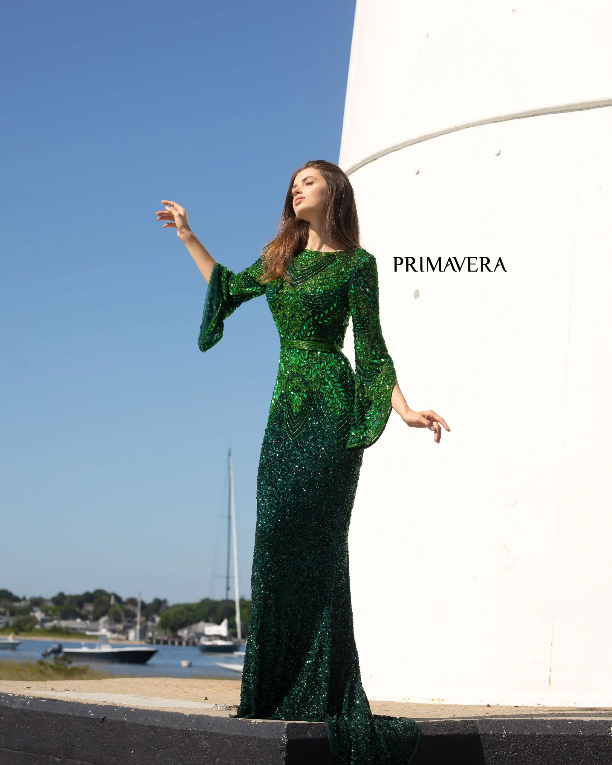 Dorota | Beaded Long Sleeve Evening Gown | Primavera 3680