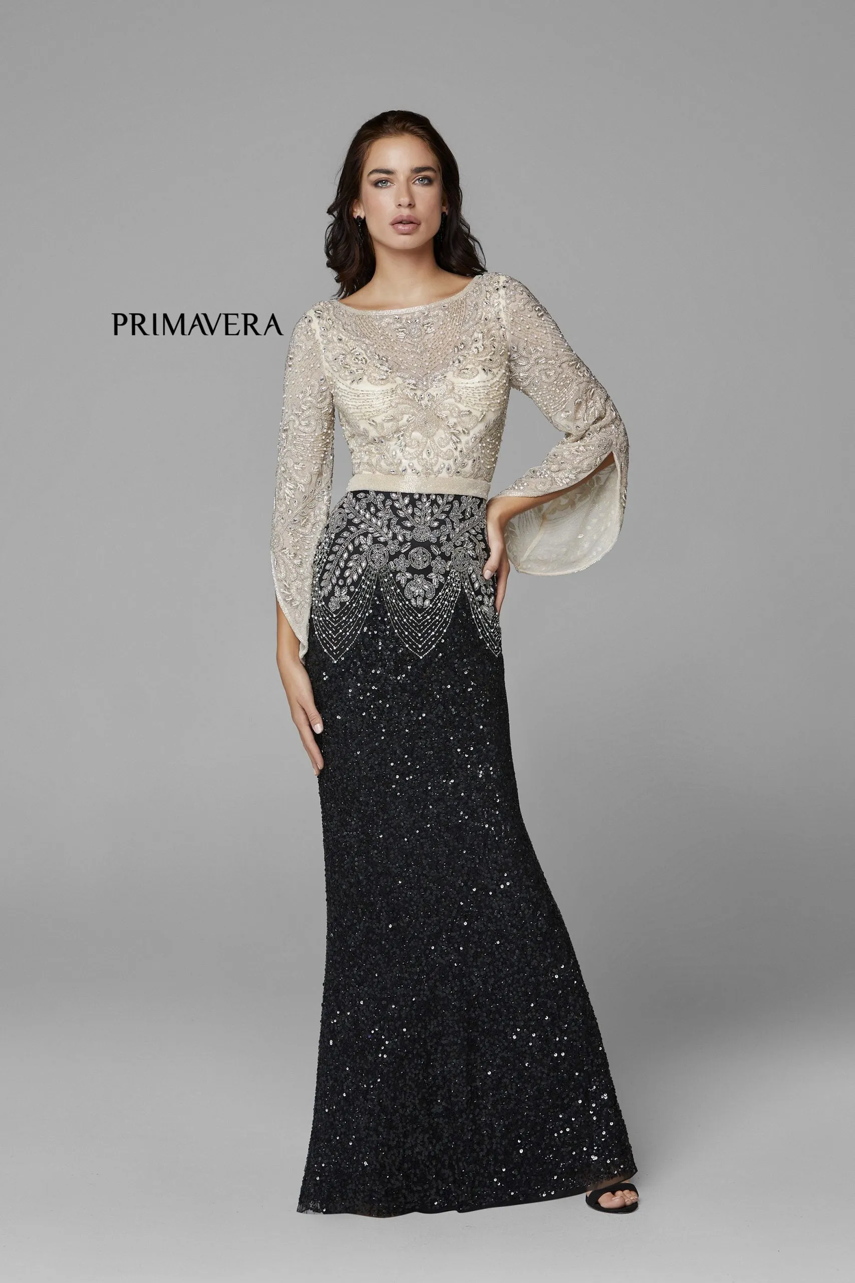 Dorota | Beaded Long Sleeve Evening Gown | Primavera 3680