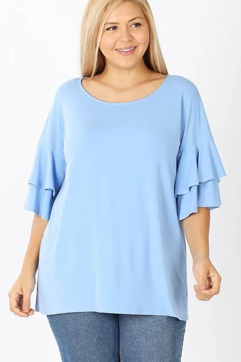 Double Ruffle Top in Spring Blue