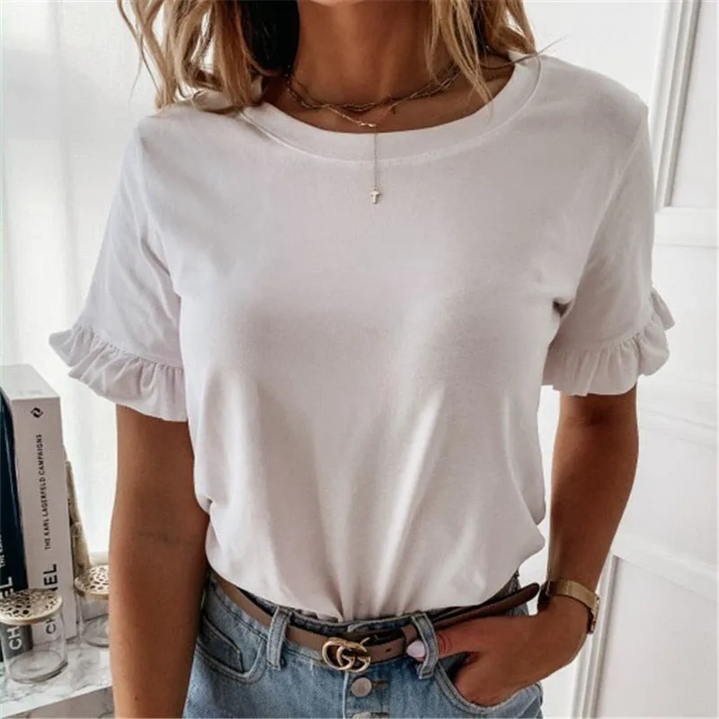 DressBetty - Casual Plain Ruffles Tee