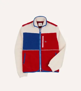 Ecru, Red and Blue Boucle Wool Zip Fleece Jacket