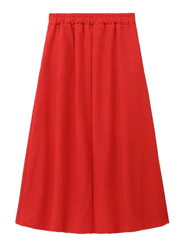 Elegant A Line Swing Midi Skirt with Pockets in Wine Black Red for Women's Fashion