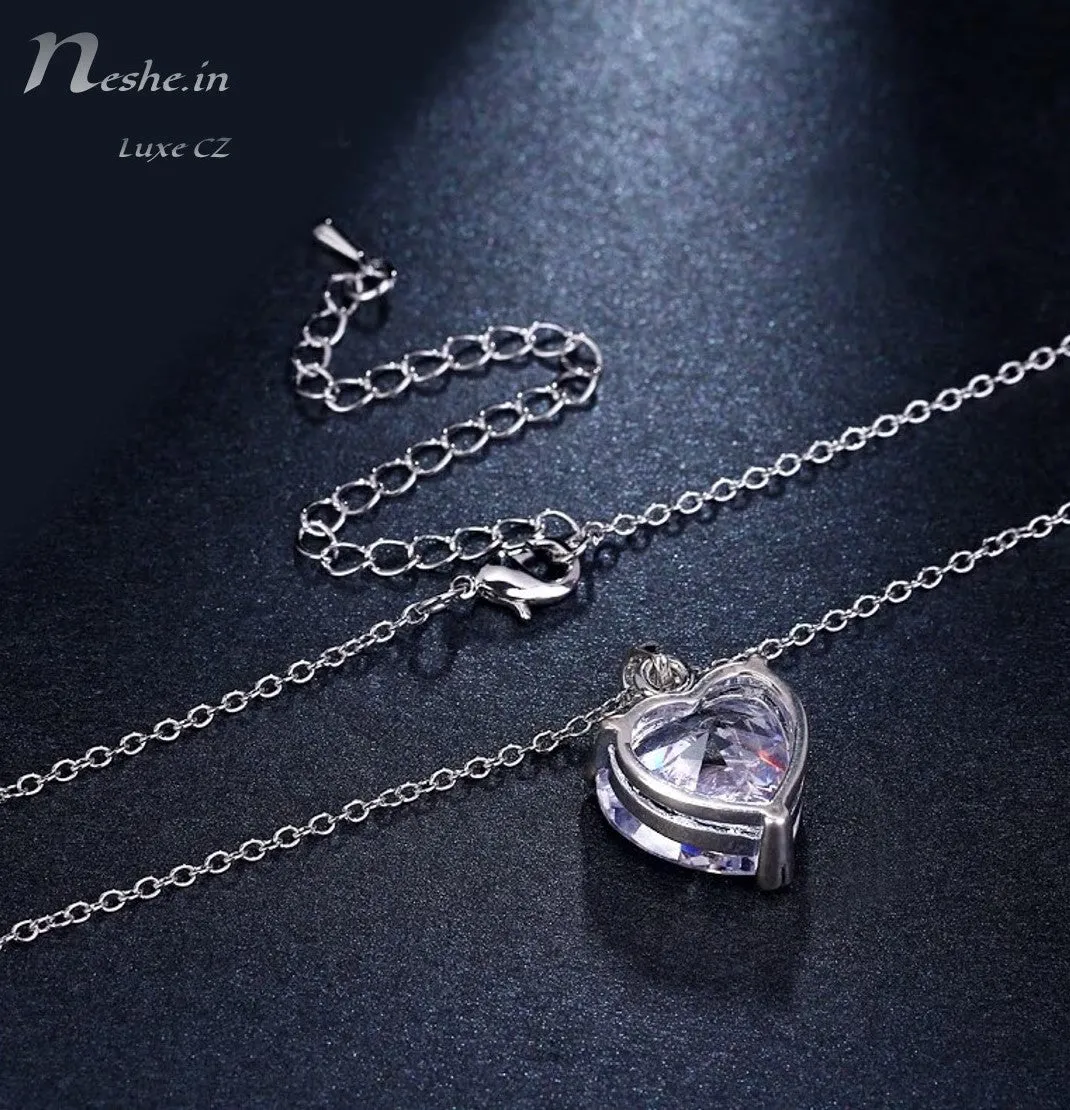 Elegant AAA CZ Clear Crystal Heart Pendant Chain Necklace