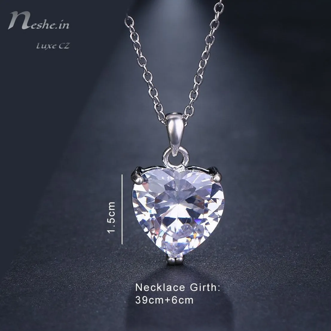 Elegant AAA CZ Clear Crystal Heart Pendant Chain Necklace