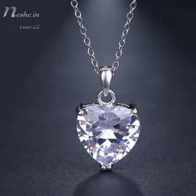 Elegant AAA CZ Clear Crystal Heart Pendant Chain Necklace