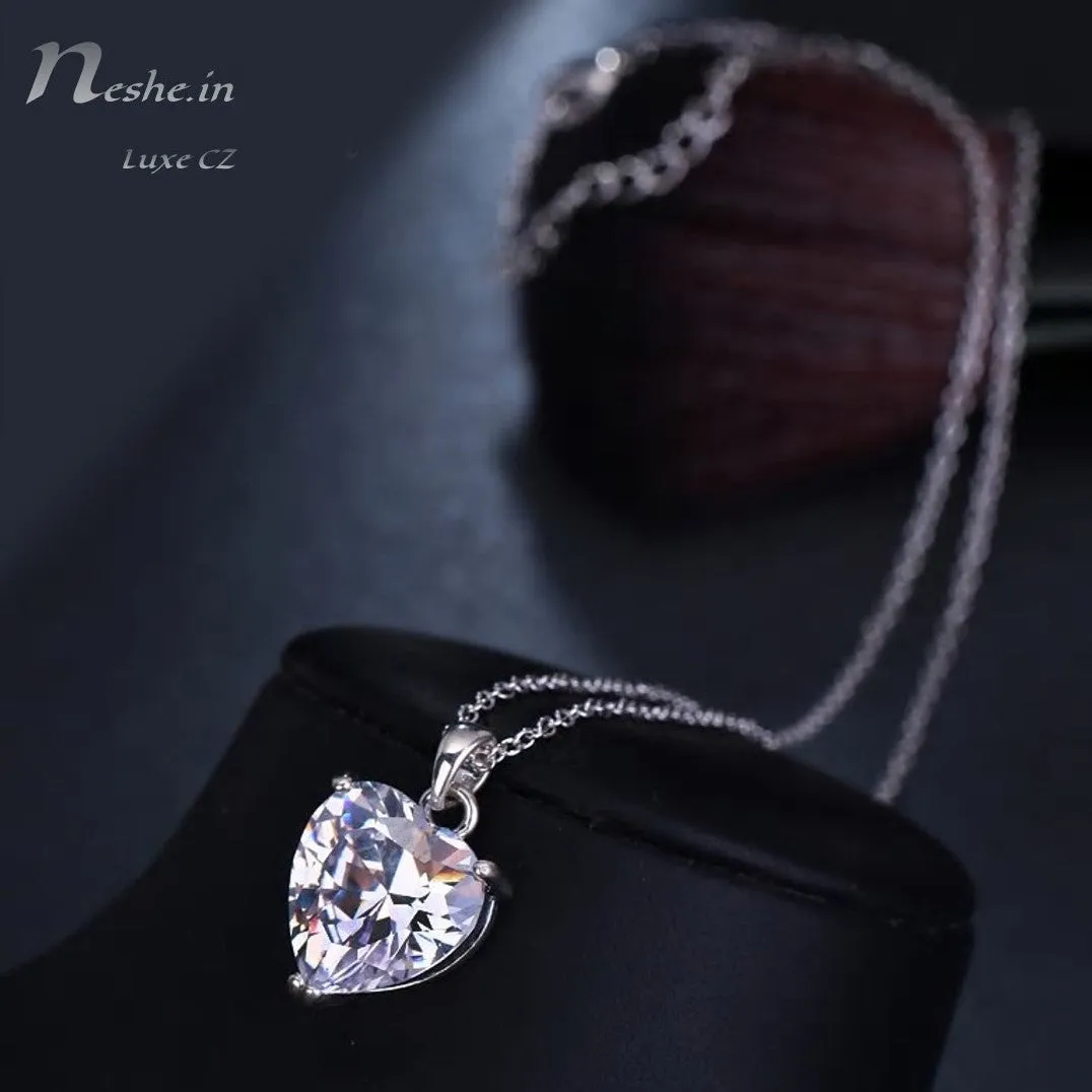 Elegant AAA CZ Clear Crystal Heart Pendant Chain Necklace