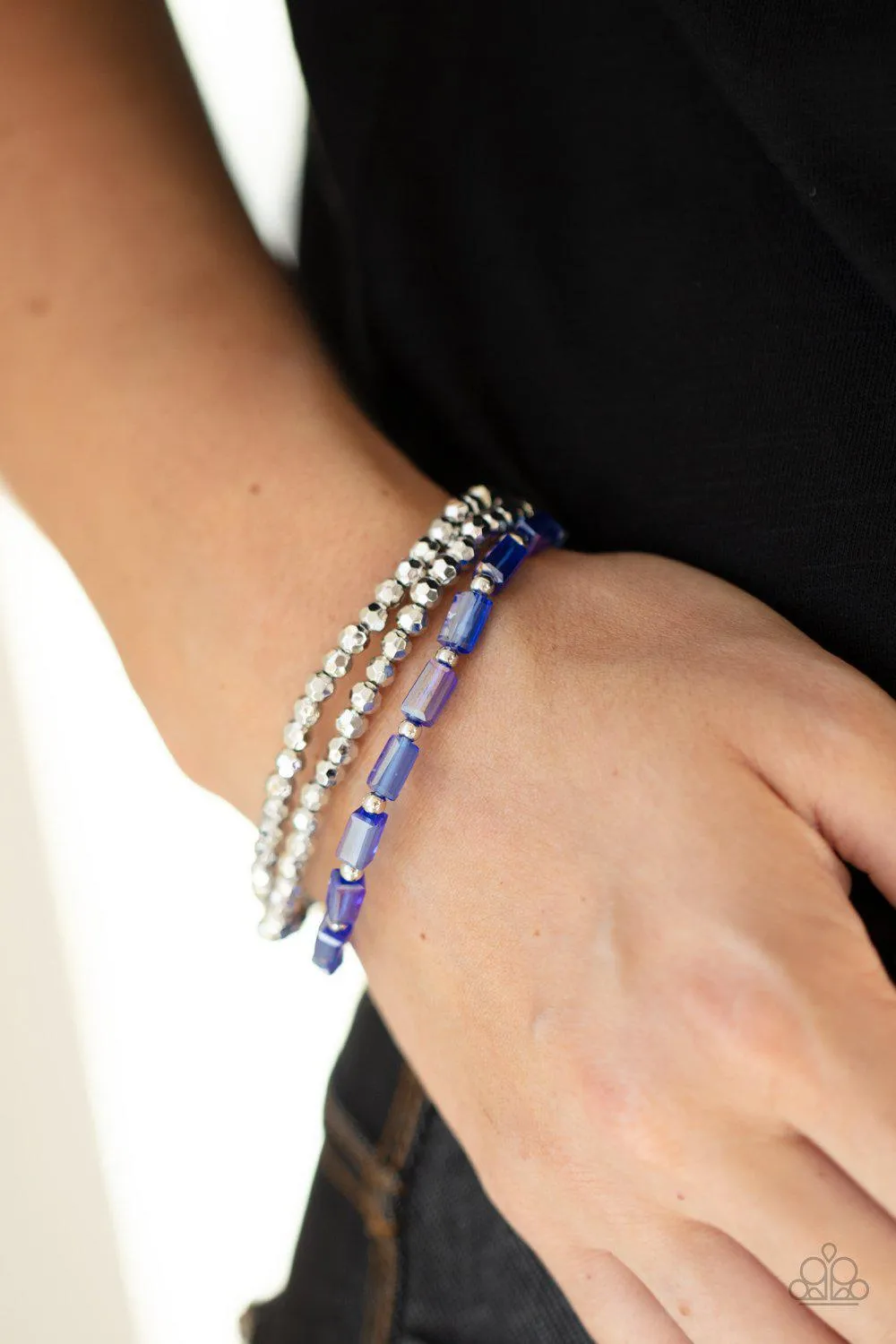 Elegant Essence Iridescent Blue and Silver Bracelet - Paparazzi Accessories