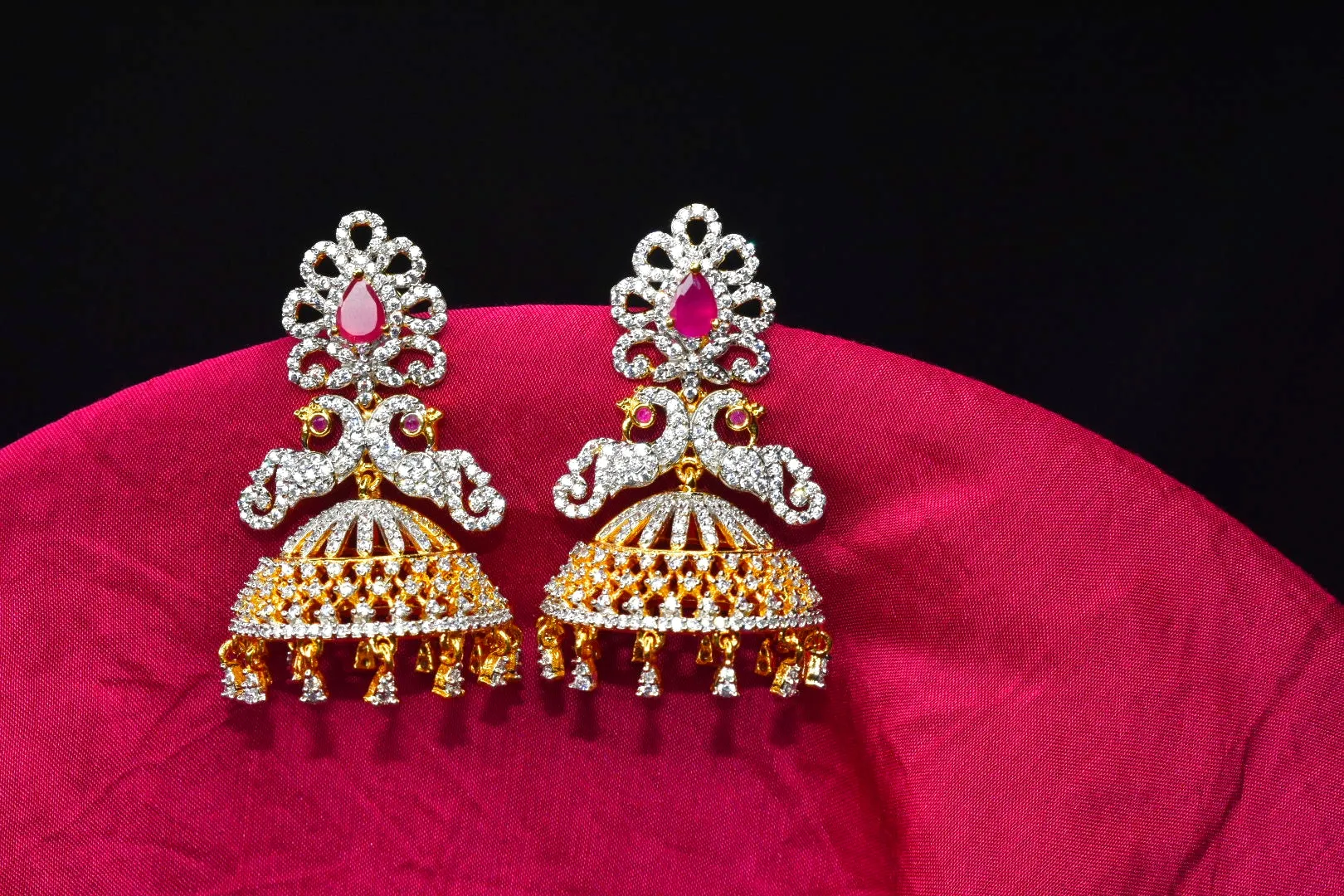 Elegant Peacock CZ Jhumka Earrings By Asp Fashion Jewellery