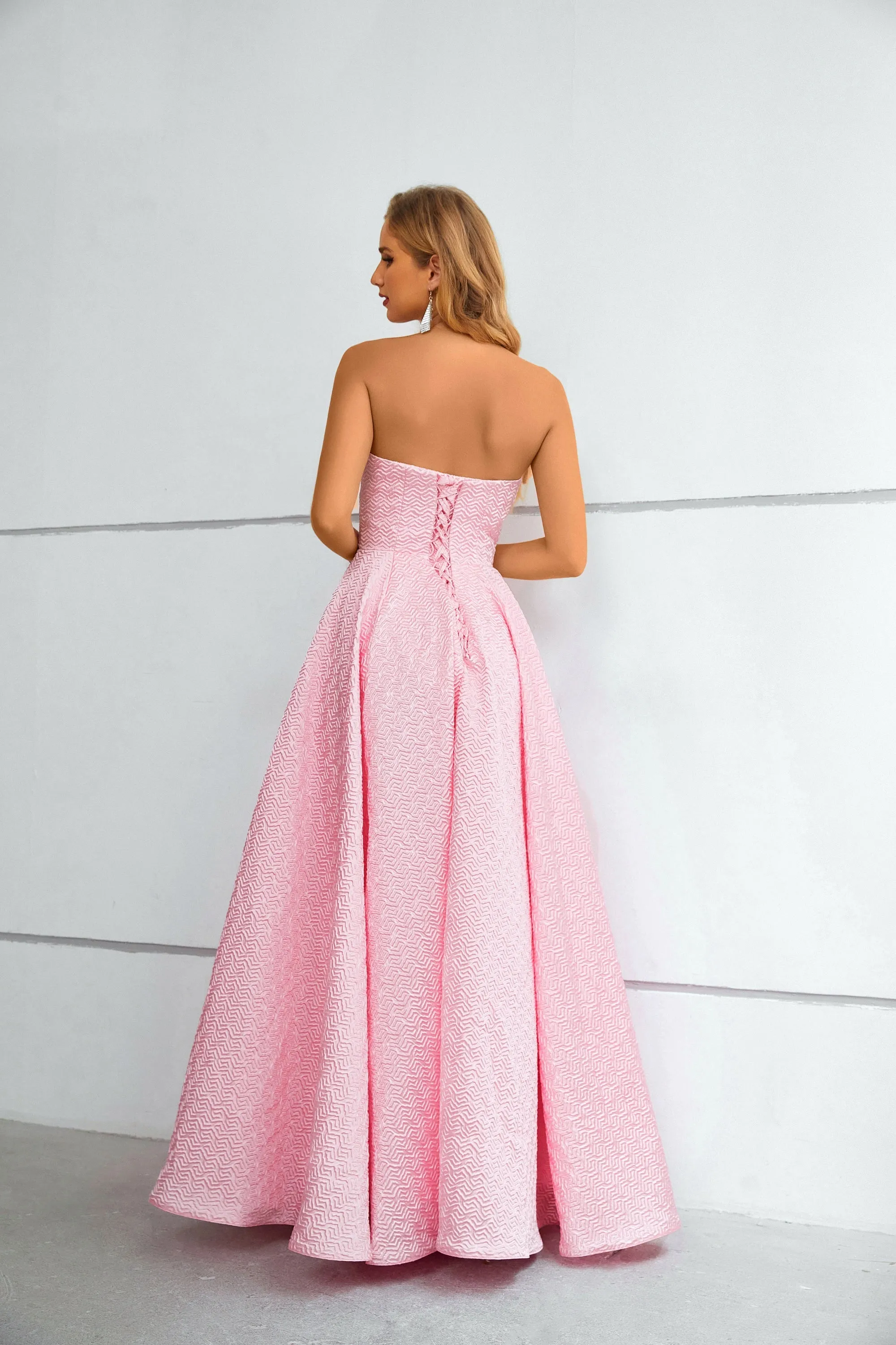 Elegant Pink Strapless A-Line Lace Up Prom Dresses