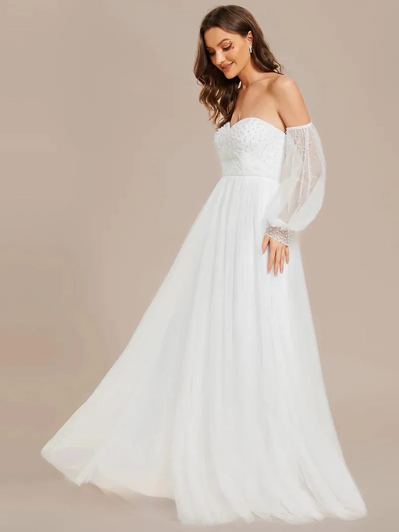 Elegant Pure Sequins Mesh Beaded Sweetheart Neck Wedding Dresses