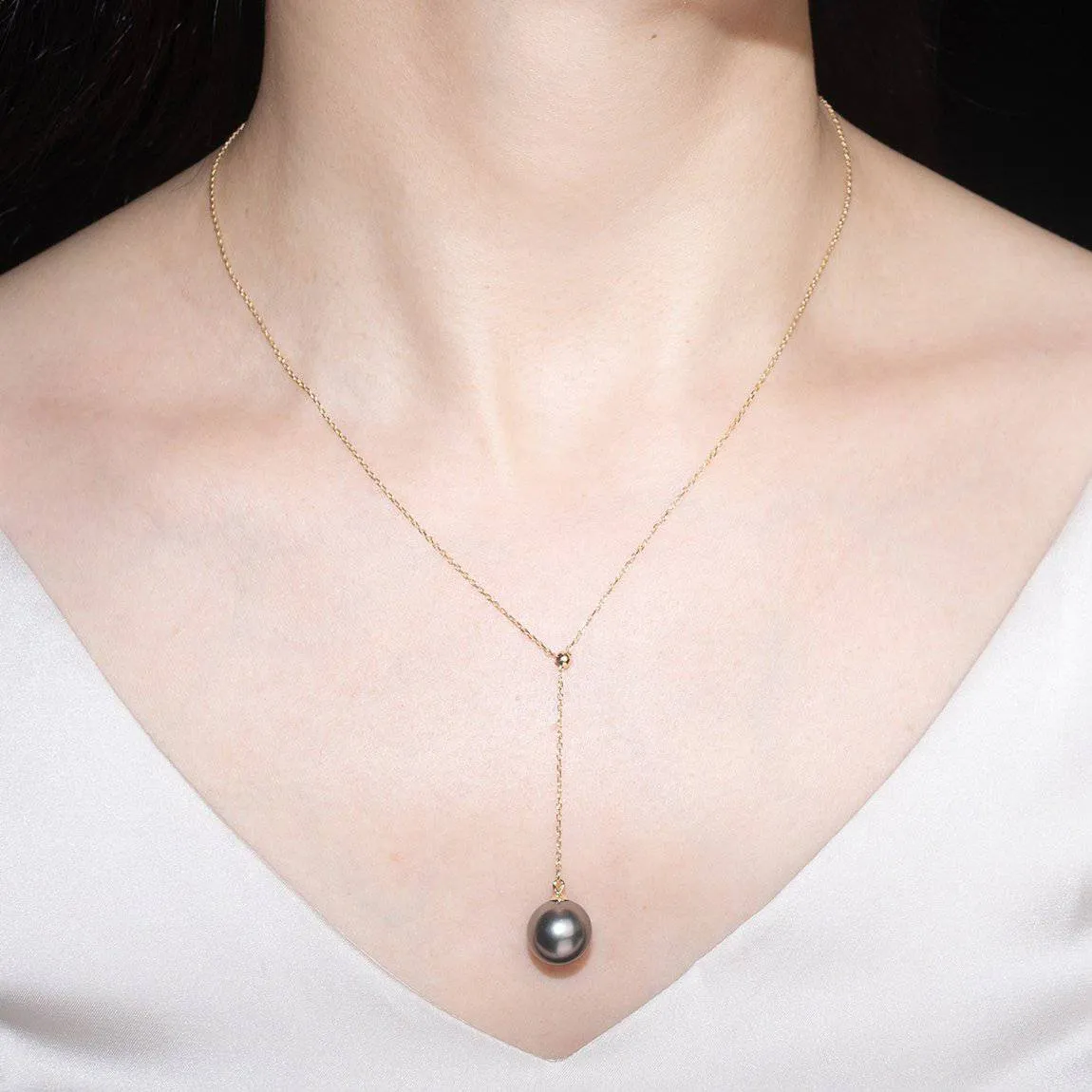 Elegant Saltwater Tahitian Pearl 18K Solid Gold Necklace KN00010