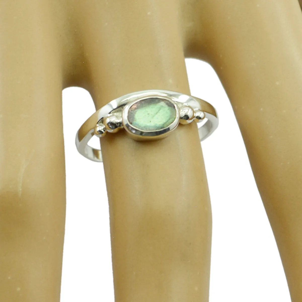 Elegant Stone Labradorite 925 Sterling Silver Ring Peacock Jewelry