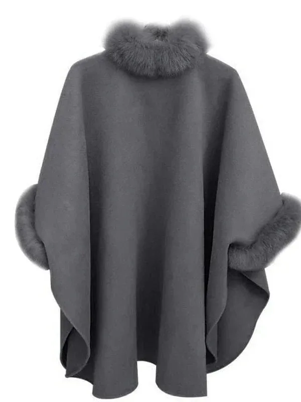 Elegant Women's Faux Fur Lapel Cloak/Cape Overcoat