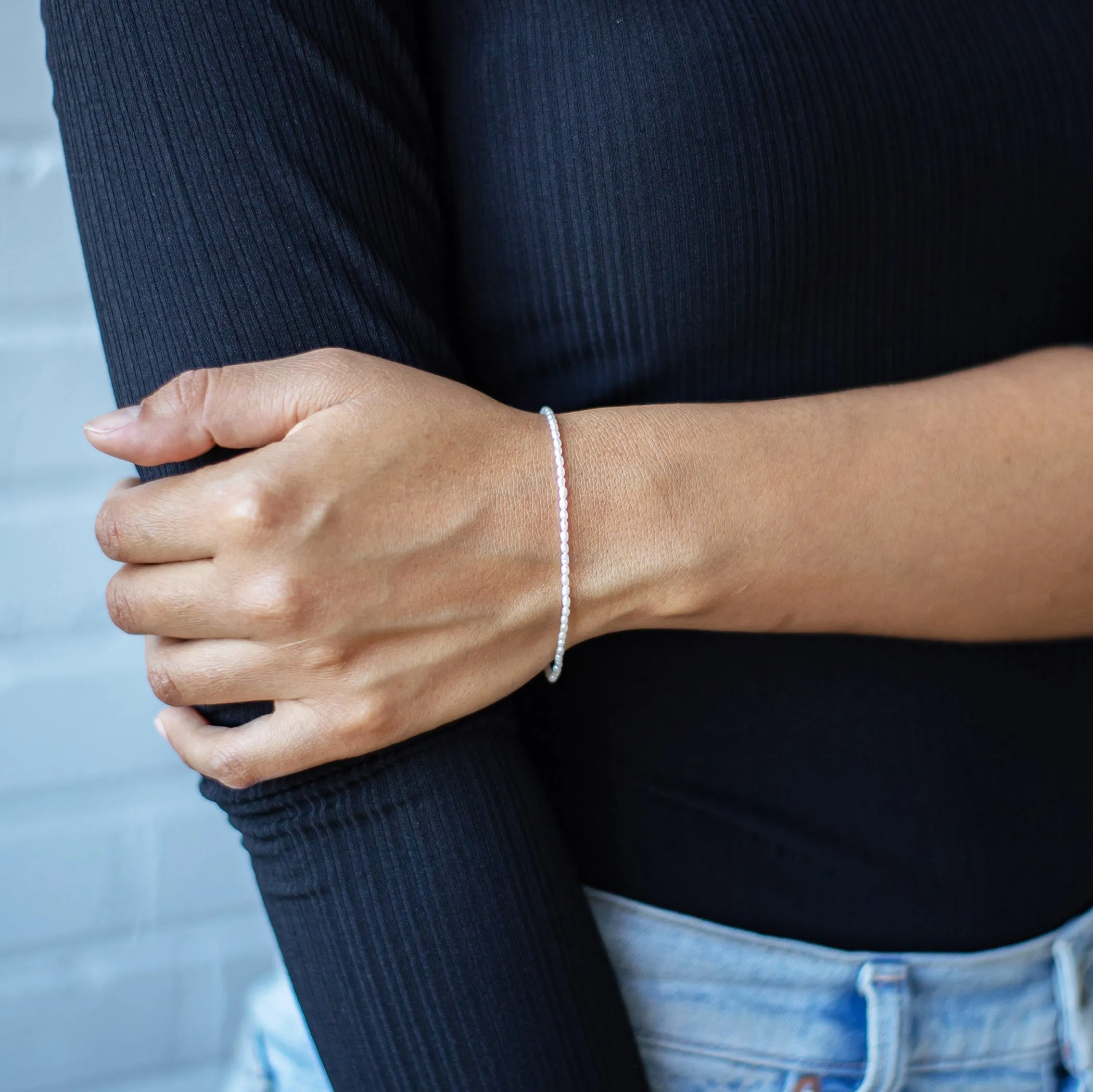 Feminine Pink Rice Pearl Bracelet Single Strand