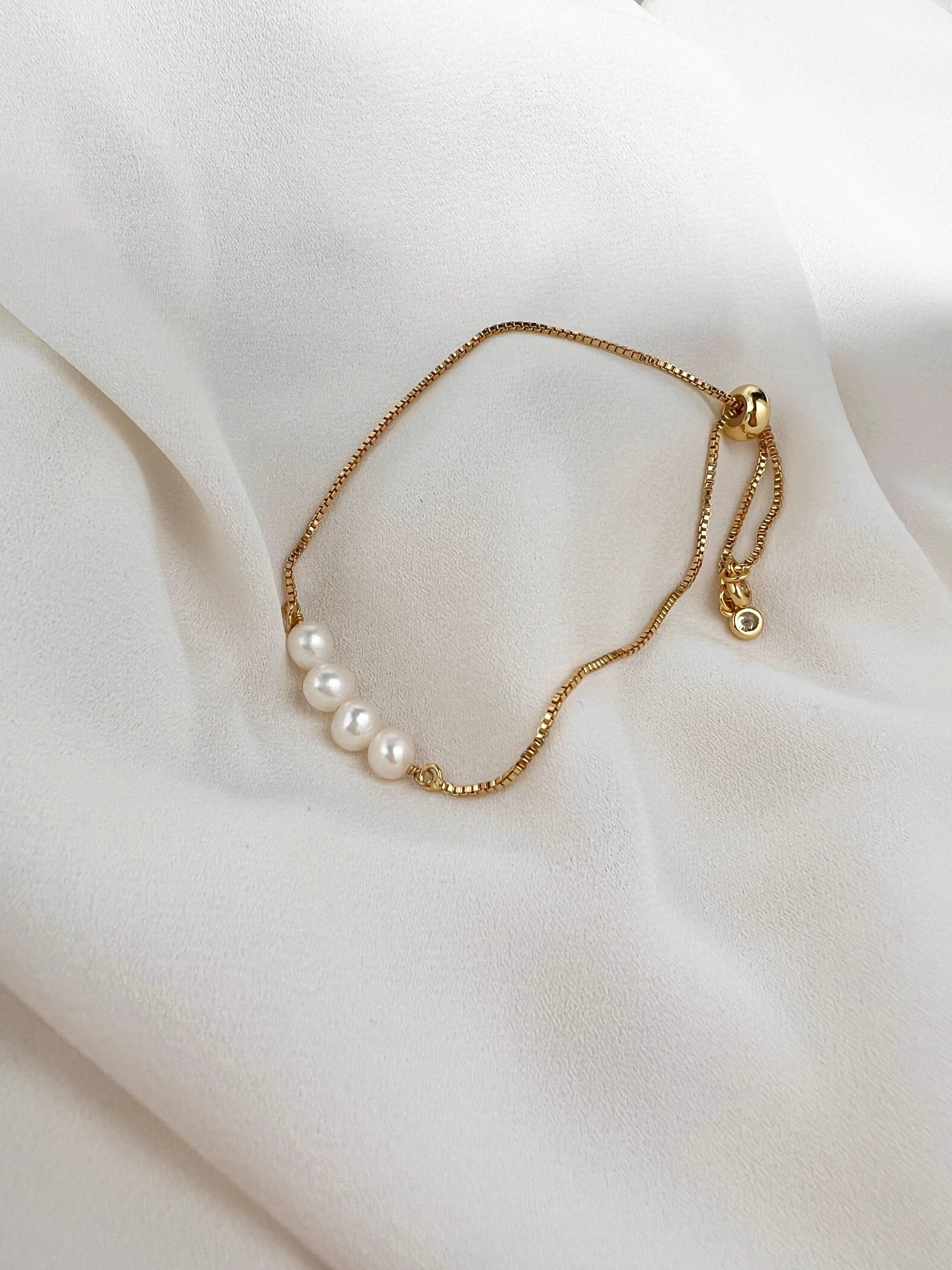 Gold Freshwater Pearl Adjustable Bolo Style Bracelet