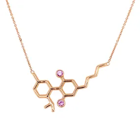 Gold Molecule Necklace with Pink Sapphire Gemstones