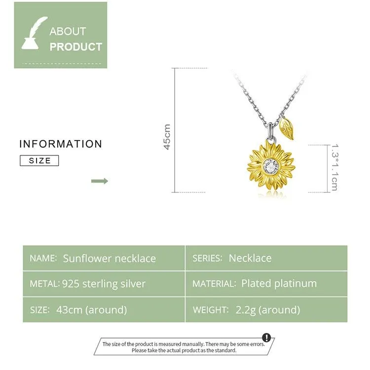 GZ308 - Sunflower Necklace - 925 Sterling Silver Charm Jewelry