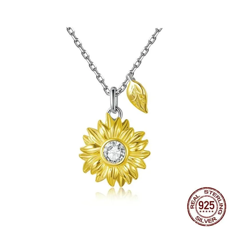 GZ308 - Sunflower Necklace - 925 Sterling Silver Charm Jewelry