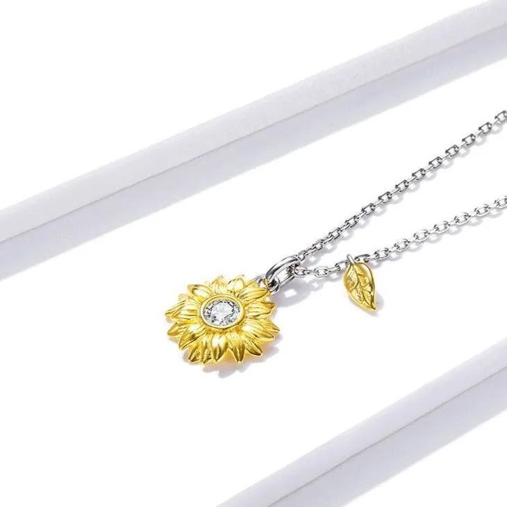 GZ308 - Sunflower Necklace - 925 Sterling Silver Charm Jewelry