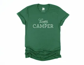 Happy Camper Script Adult Shirts - light or dark artwork