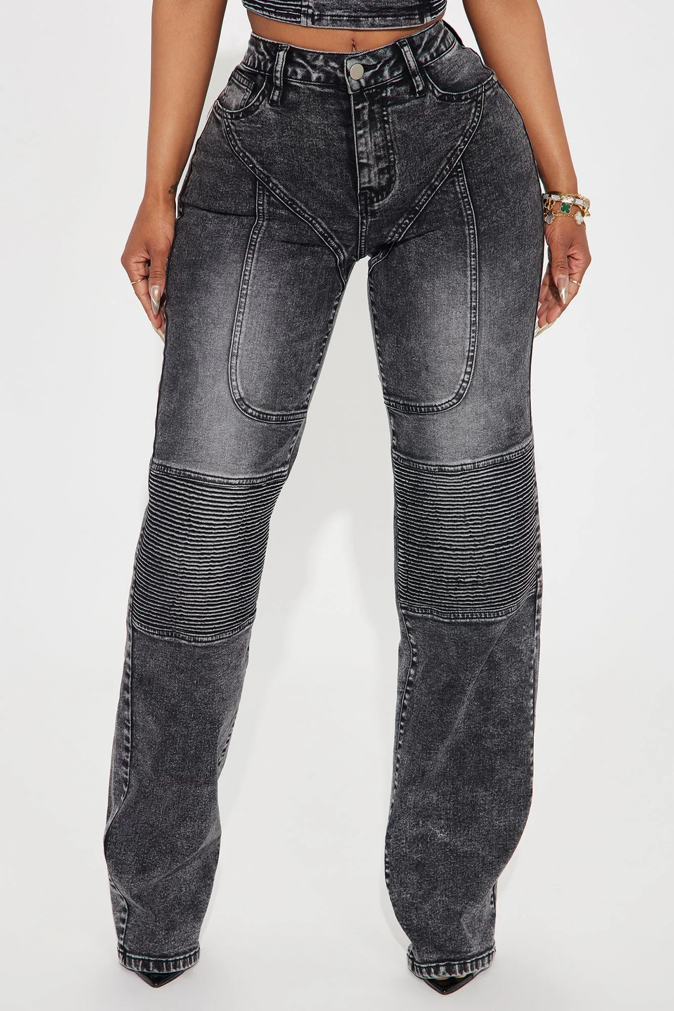 Have It My Way Moto Stretch Straight Leg Jeans - Black Wash