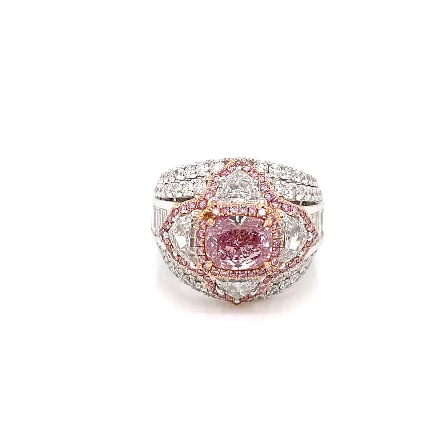 HEIDI 5 CARAT NATURAL PINK CUSHION CUT FANCY INTENSE PURPLISH PINK DIAMOND ANNIVERSARY RING 18K WHITE GOLD GIA CERTIFIED 2CT  BY MIKE NEKTA