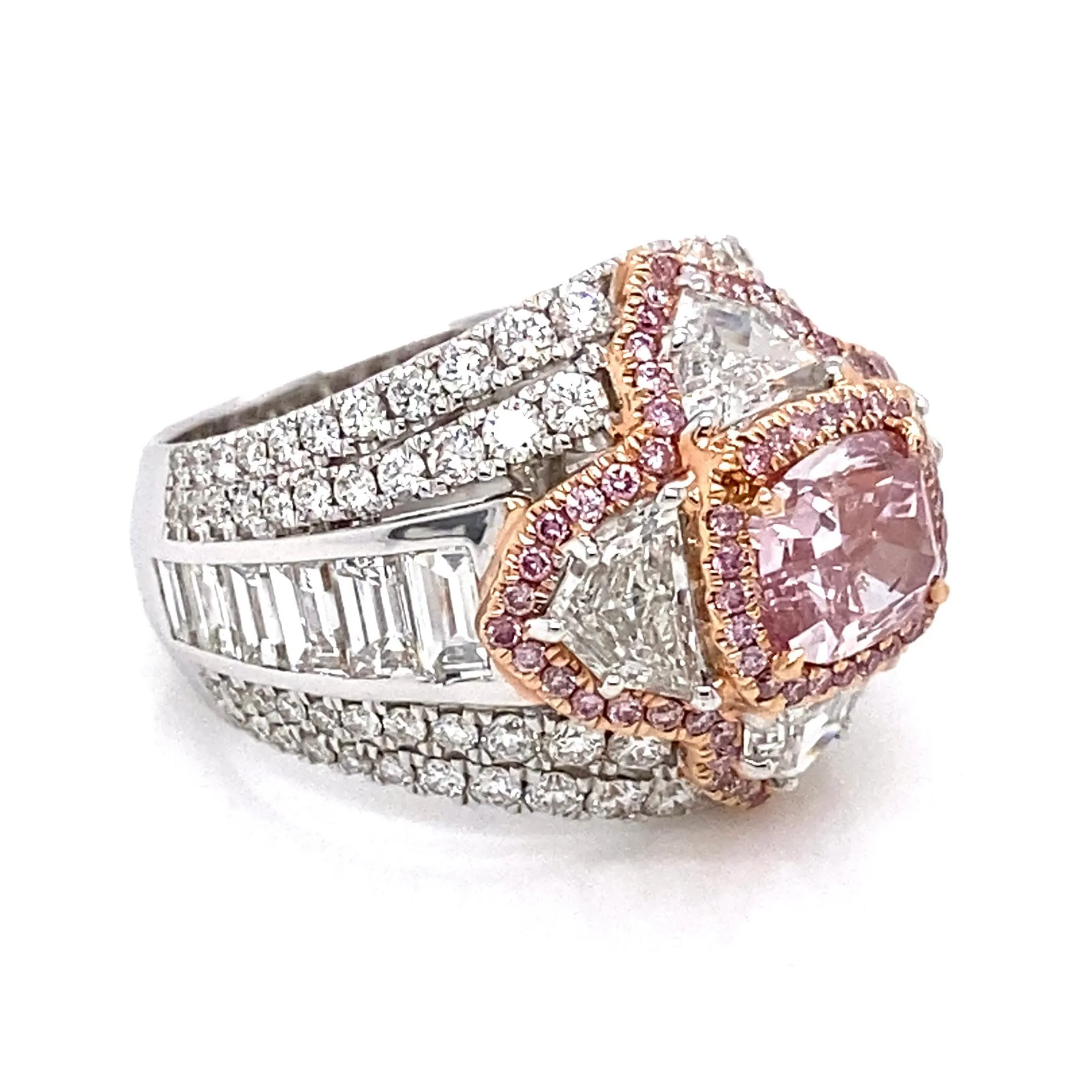 HEIDI 5 CARAT NATURAL PINK CUSHION CUT FANCY INTENSE PURPLISH PINK DIAMOND ANNIVERSARY RING 18K WHITE GOLD GIA CERTIFIED 2CT  BY MIKE NEKTA