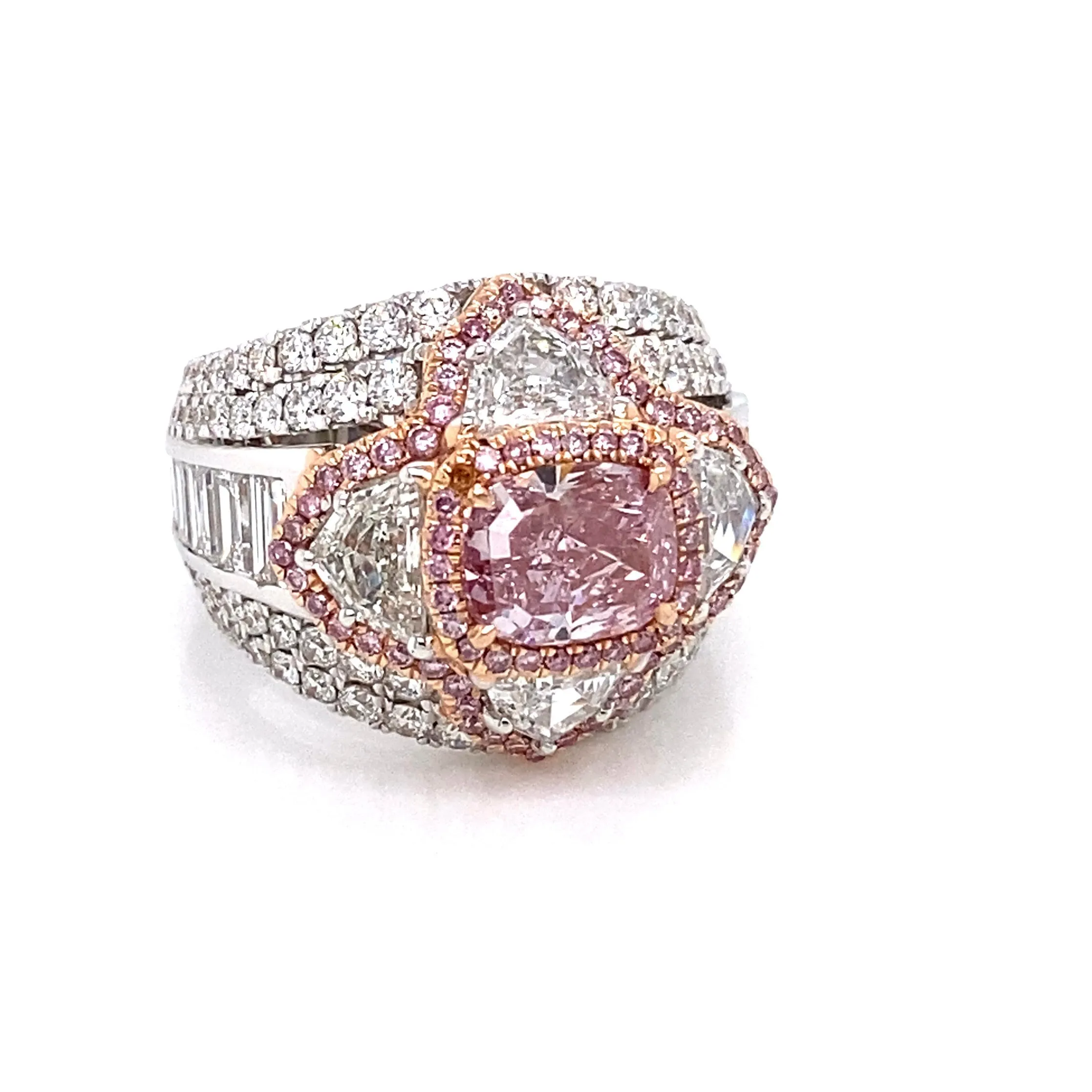 HEIDI 5 CARAT NATURAL PINK CUSHION CUT FANCY INTENSE PURPLISH PINK DIAMOND ANNIVERSARY RING 18K WHITE GOLD GIA CERTIFIED 2CT  BY MIKE NEKTA