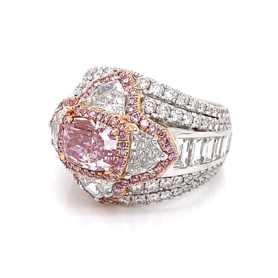 HEIDI 5 CARAT NATURAL PINK CUSHION CUT FANCY INTENSE PURPLISH PINK DIAMOND ANNIVERSARY RING 18K WHITE GOLD GIA CERTIFIED 2CT  BY MIKE NEKTA