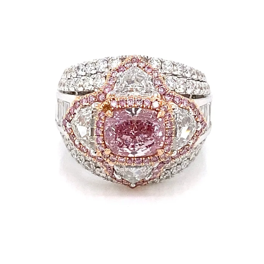 HEIDI 5 CARAT NATURAL PINK CUSHION CUT FANCY INTENSE PURPLISH PINK DIAMOND ANNIVERSARY RING 18K WHITE GOLD GIA CERTIFIED 2CT  BY MIKE NEKTA