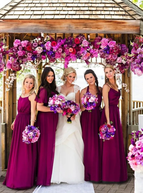 Hot Sale Spaghetti Straps Floor-Length Purple Bridesmaid Dress