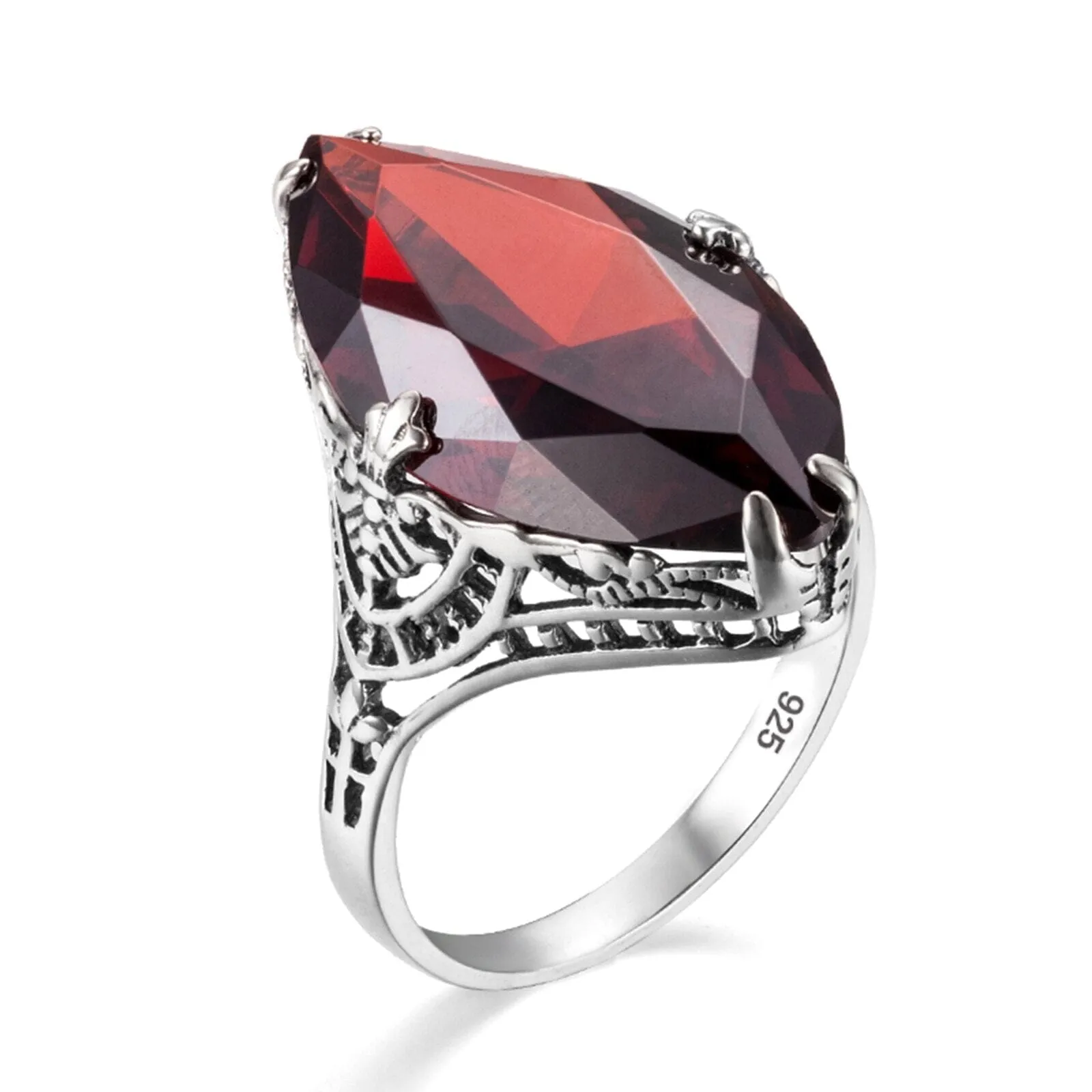 Huge Elegant Emerald Ruby Sapphire Ring - 925 Sterling Silver