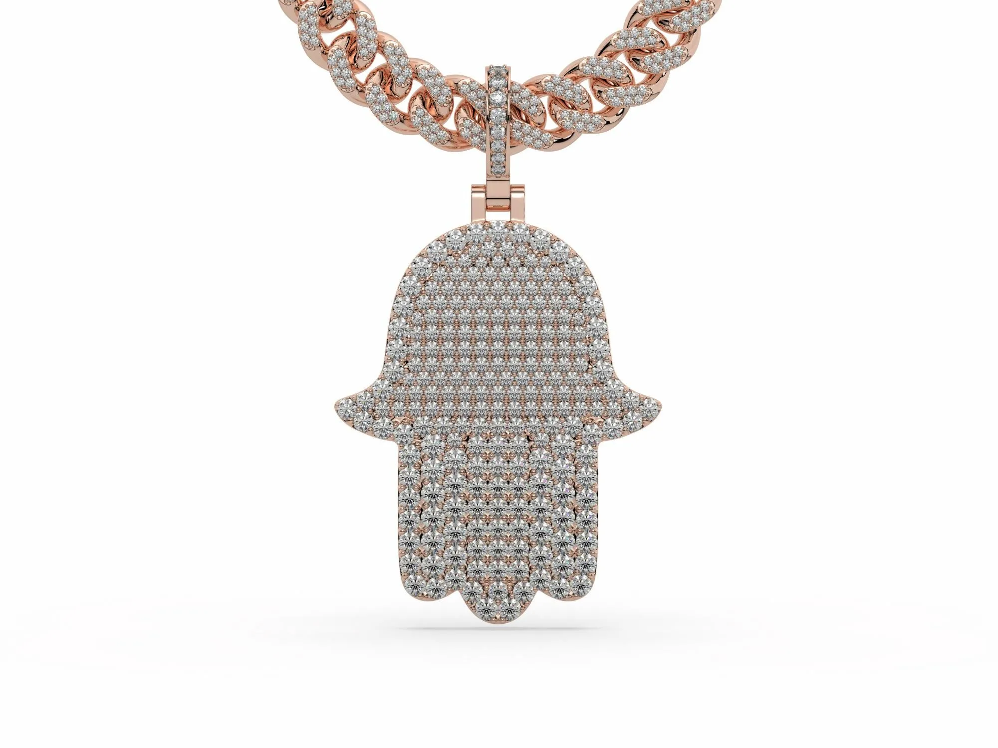 Iced Out Moissanite Round Diamond Evil Eye Hamsa Hand Pendant P 10