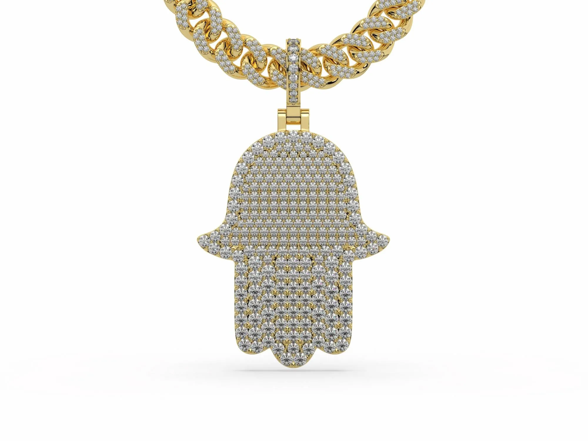 Iced Out Moissanite Round Diamond Evil Eye Hamsa Hand Pendant P 10