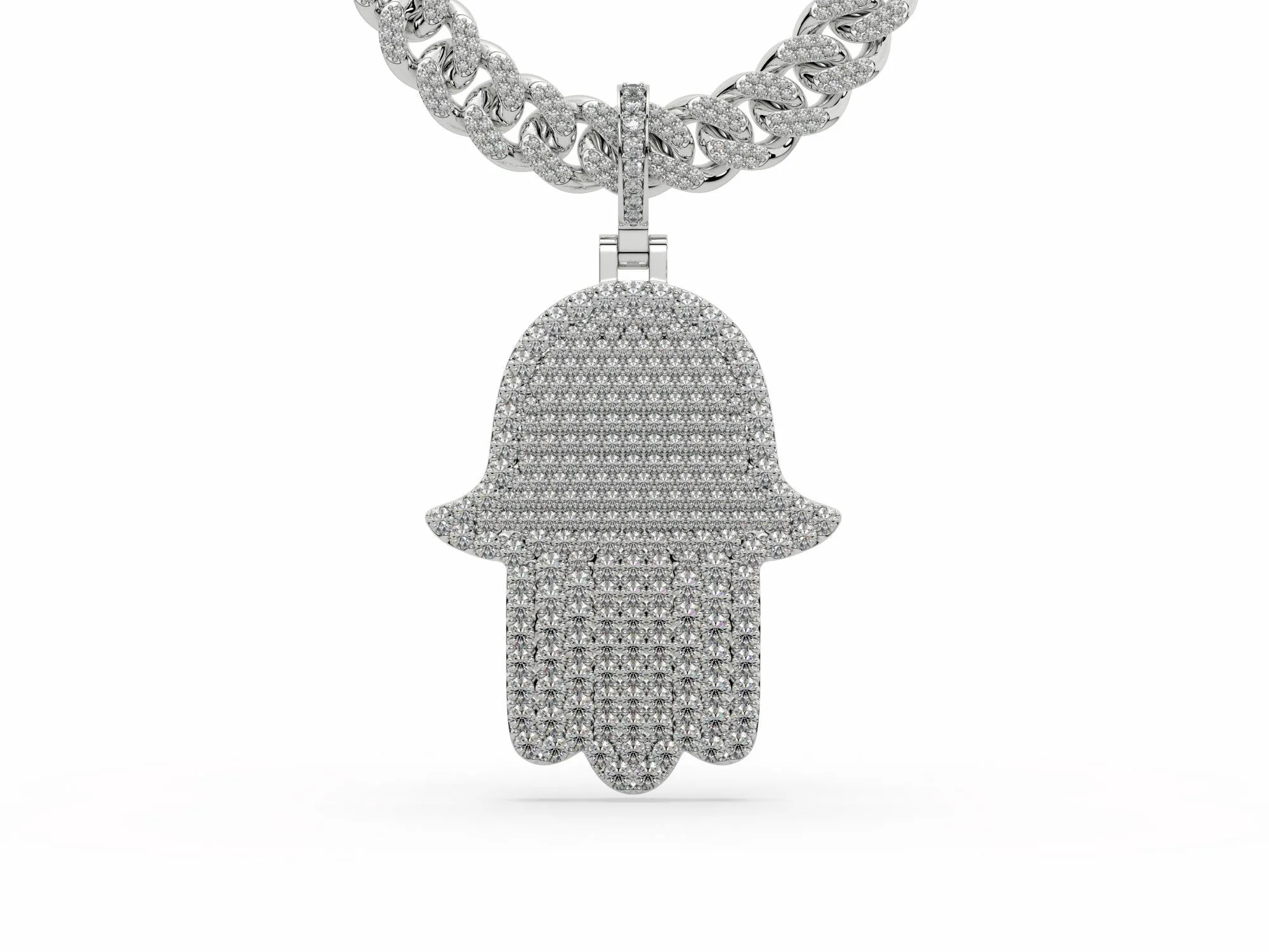 Iced Out Moissanite Round Diamond Evil Eye Hamsa Hand Pendant P 10