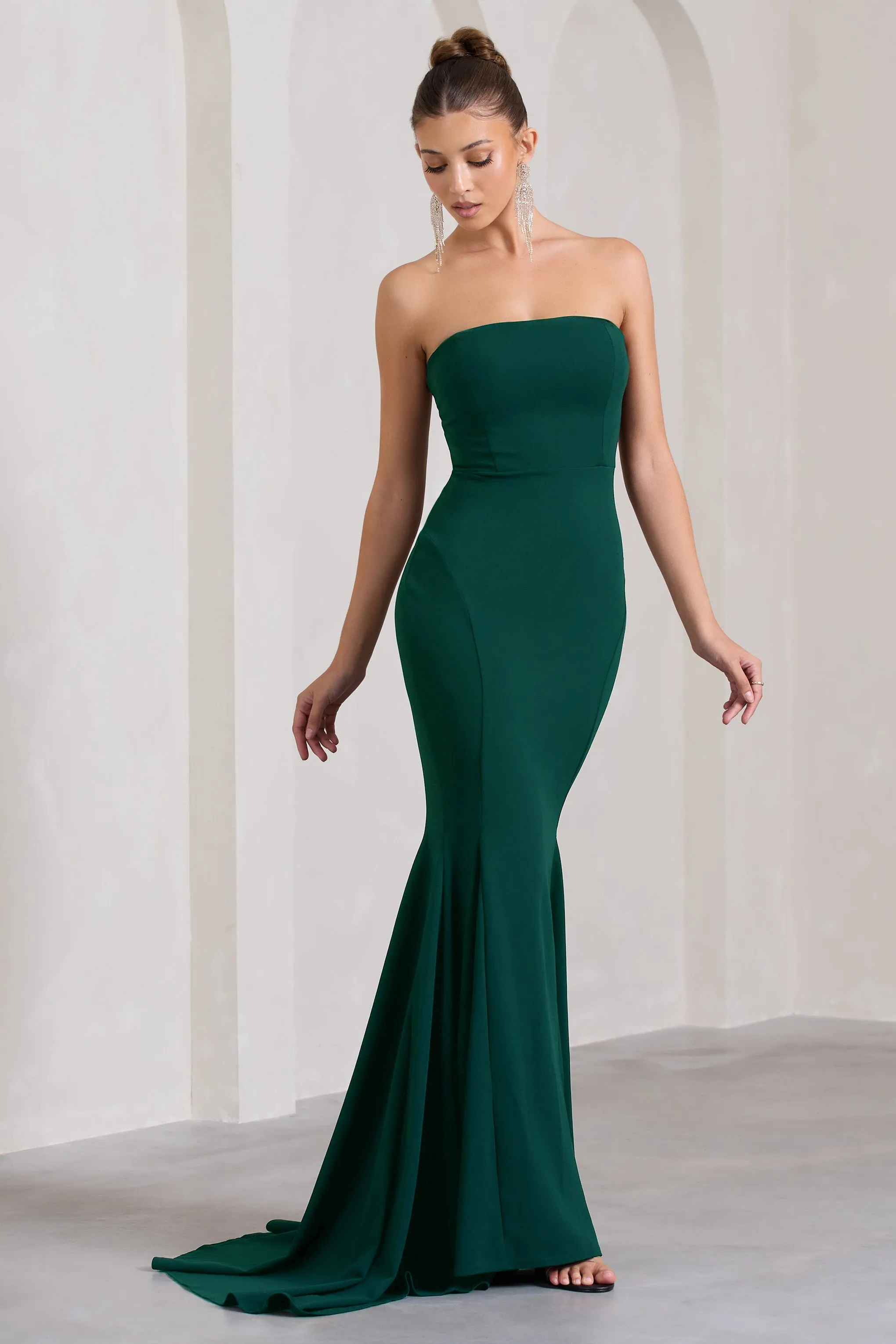 Impress Me | Bottle Green Strapless Bandeau Fishtail Maxi Dress