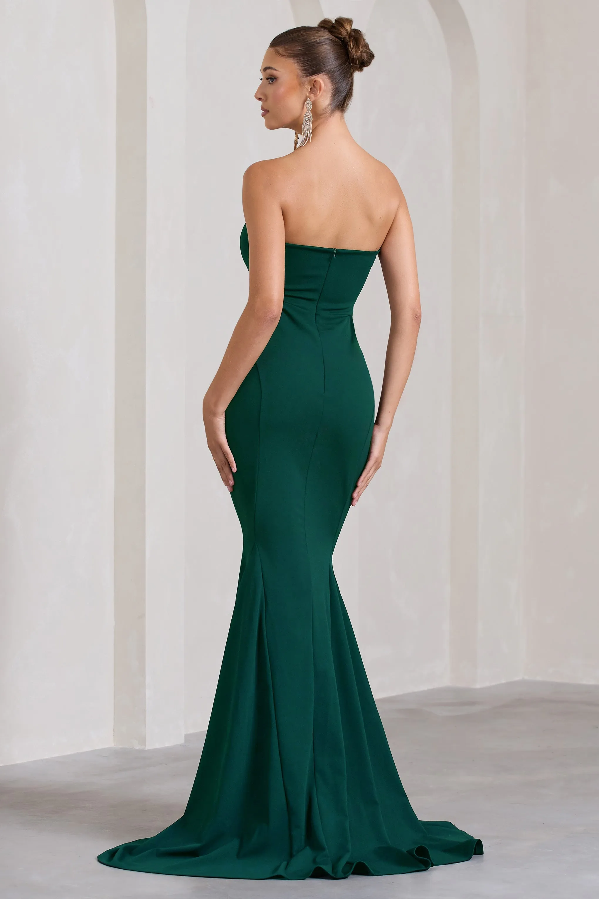 Impress Me | Bottle Green Strapless Bandeau Fishtail Maxi Dress