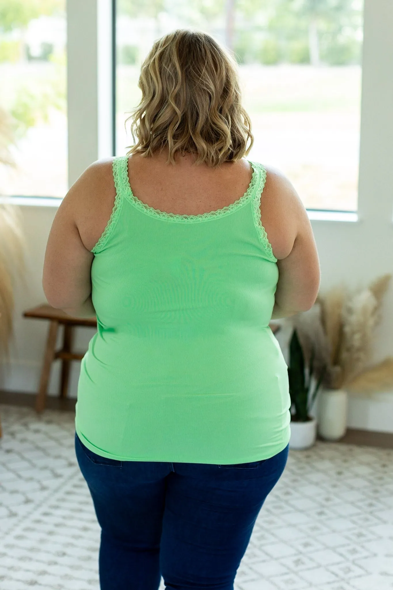 IN STOCK Lexi Lace Tank - Lime green