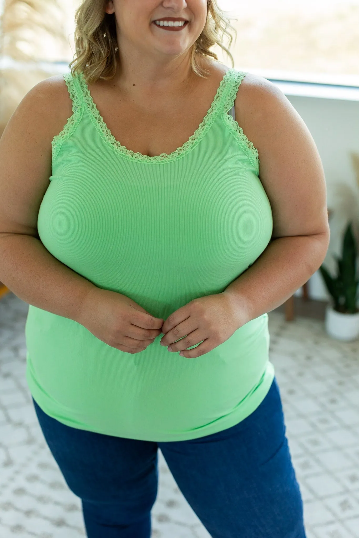 IN STOCK Lexi Lace Tank - Lime green