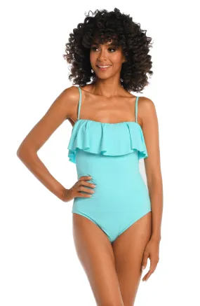 Island Goddess Ruffled Bandeau One Piece - Ice Blue - FINAL SALE