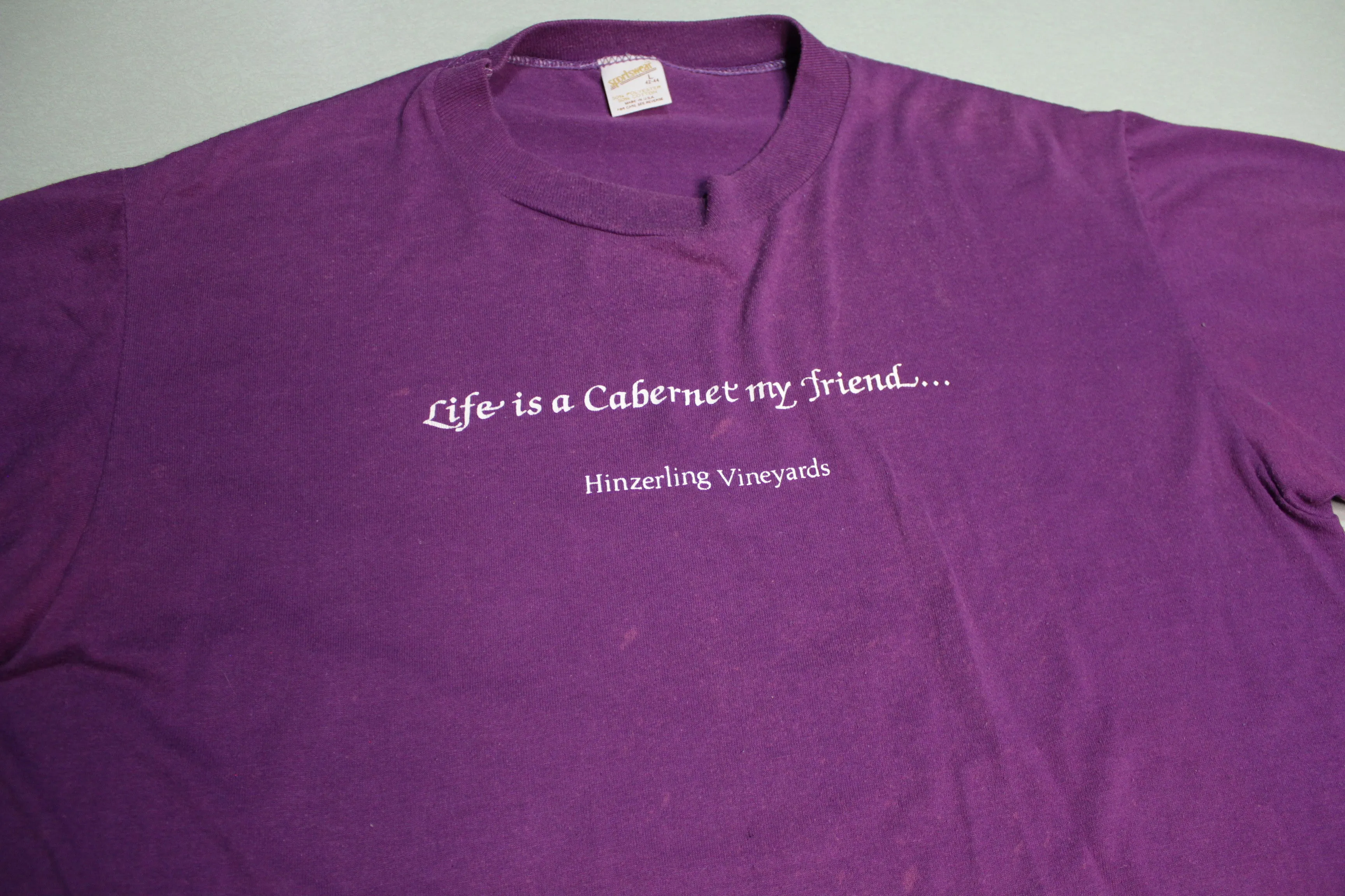 Life Is A Cabernet Hinzerling Vineyards Vintage Sportswear USA 80's Single Stitch T-Shirt