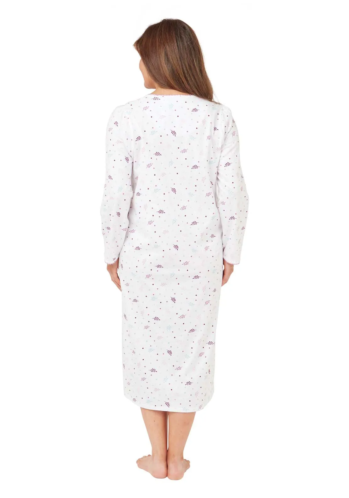 Long Sleeve Leaf Cotton Night Dress - Pink