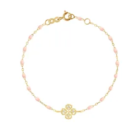 Lucky Clover Classic Gigi Baby Pink diamond Bracelet, Yellow Gold, 6.7"